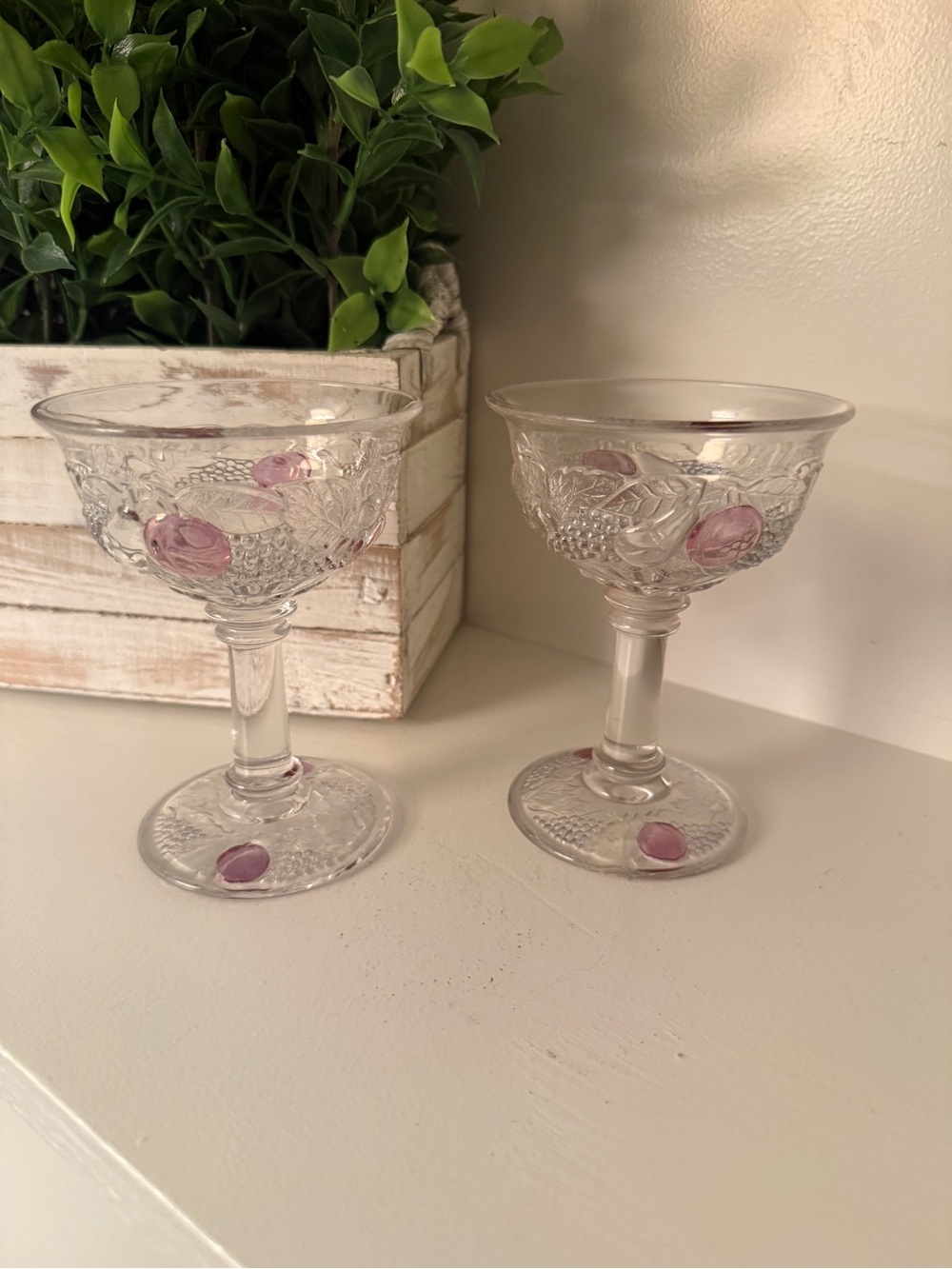 2 Westmoreland Della Robbia 4 3/4" Pink Flashed Champagne Goblets or Sherbet Cup
